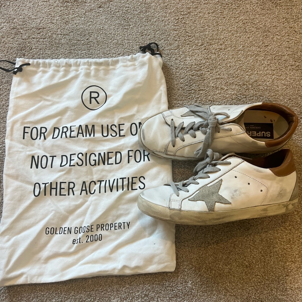 Golden Goose white and brown super star sneakers size 7